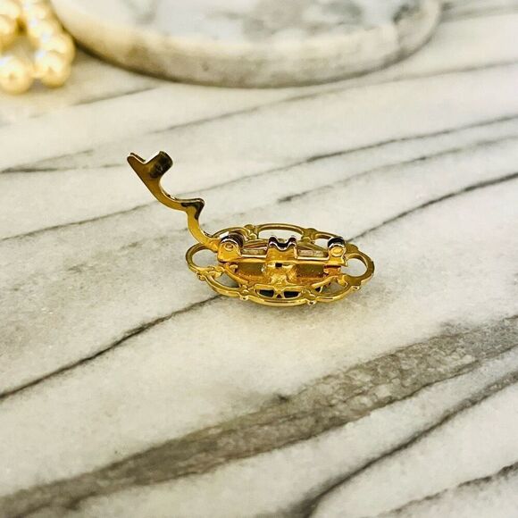 Vintage Crystal Pendant with Faux Pearl Necklace Blue Gold Toned Metal Cream - Picture 6 of 8